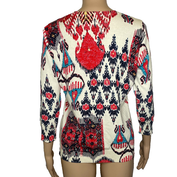 Women's Medium Talbots Abstract Ikat Patterned Cotton Blend Cardigan Sweater - Picture 3 of 4